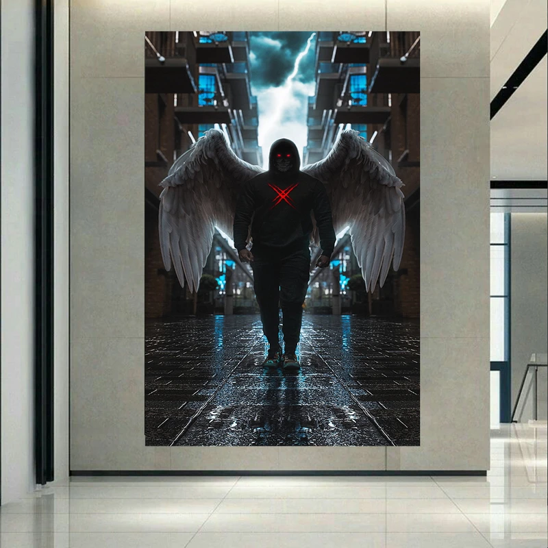 تابلو بوم طرح بال های سفید مدل Devil & Angel کد AR3029