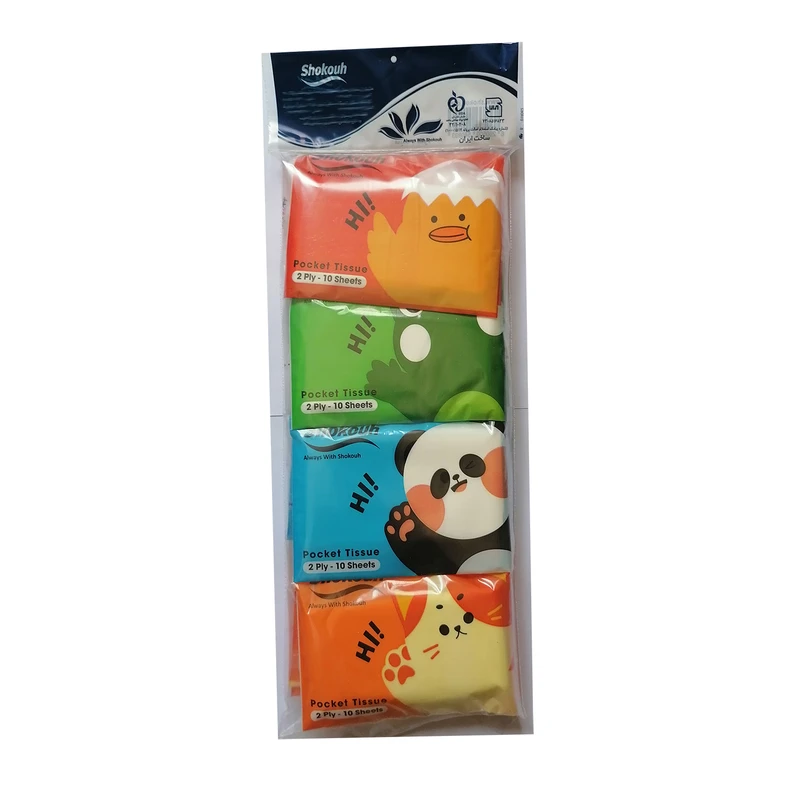 دستمال کاغذی جیبی 10 برگ 2 لایه شکوه مدل Kids بسته 8 عددی