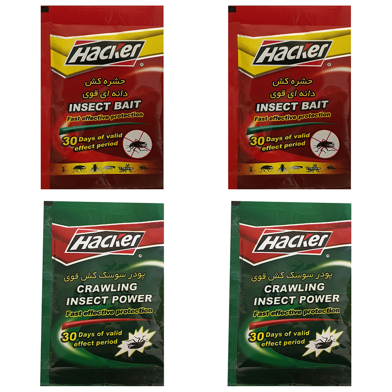 پودر حشره کش و سوسک کش هکر مدل HK.A-01  و HK.B-01 وزن 50 گرم مجموعه 4 عددی
