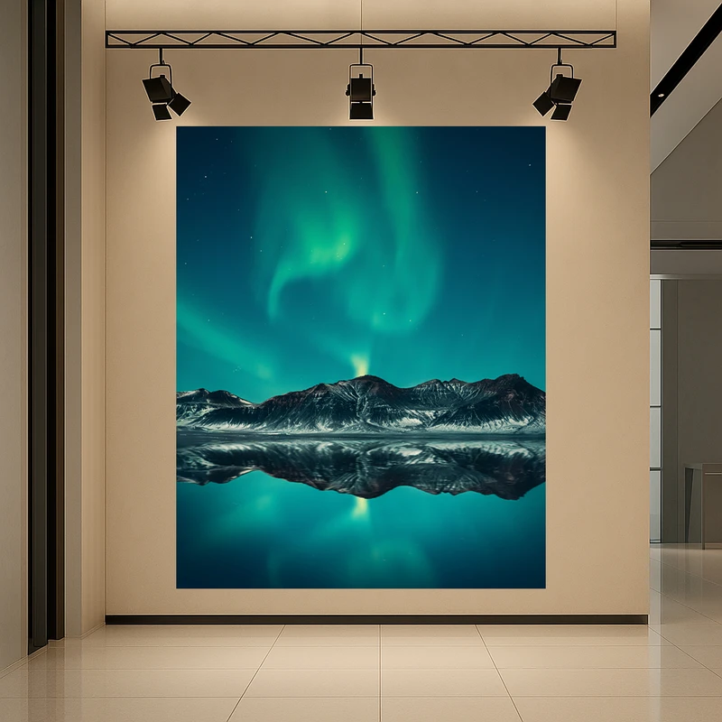 تابلو بوم طرح مخمل کوه برفی مدل شفق های شمالی کد AR3059692