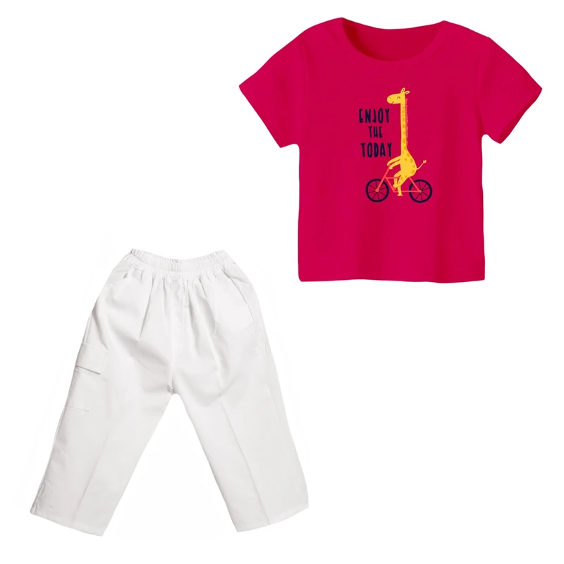 ست تی شرت و شلوارک دخترانه مدل زرافه کد ۳