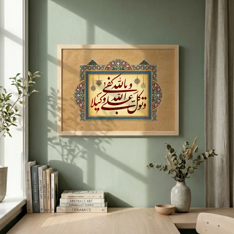 تابلو طرح توکل علی الله مدل G14676 فریم کرم روشن
