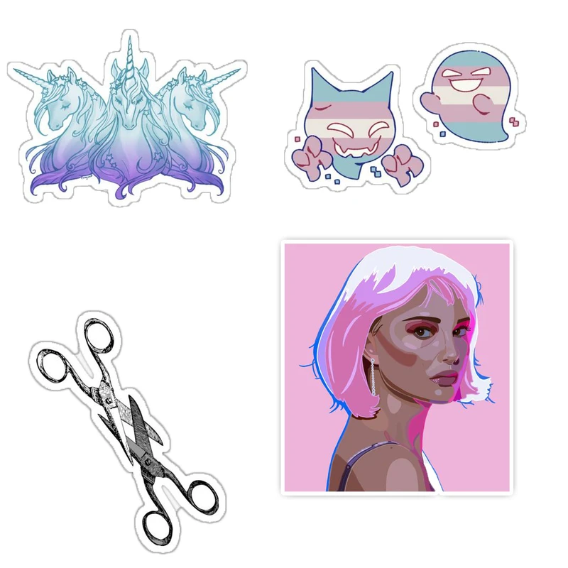 استیکر لپ تاپ و موبایل گوفی طرح دخترونه کد 48 مجموعه 4 عددی 