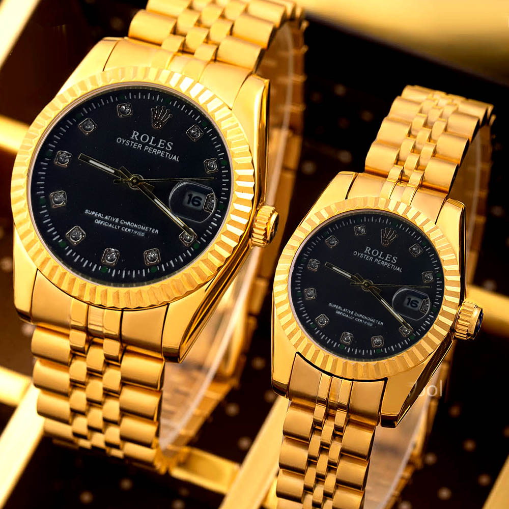 ست ساعت مچی عقربه ای زنانه و مردانه مدل تاج کد roltala1