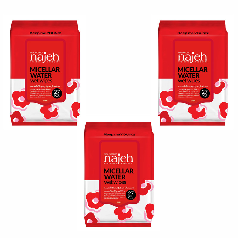 دستمال مرطوب ناژه مدل Micellar Water سه بسته 27 عددی
