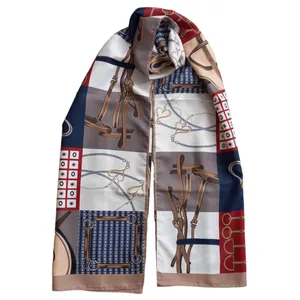 شال زنانه شانل مدل ابریشم توییل چهارخانه کمربندی 