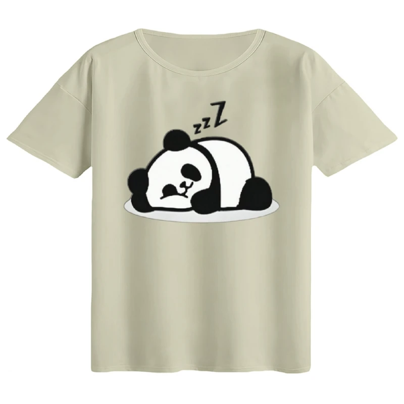 تی‌شرت اورسایز آستین کوتاه زنانه مدل باکسی طرح پاندای خوابیده