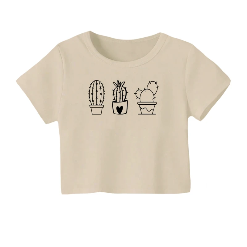کراپ‌ تی‌شرت آستین کوتاه زنانه مدل کاکتوس خطی 1