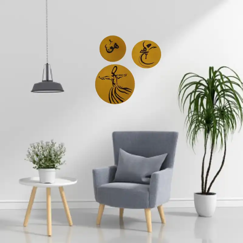 بشقاب دیوارکوب سفالی طرح سماع مولانا مجموعه 3 عددی