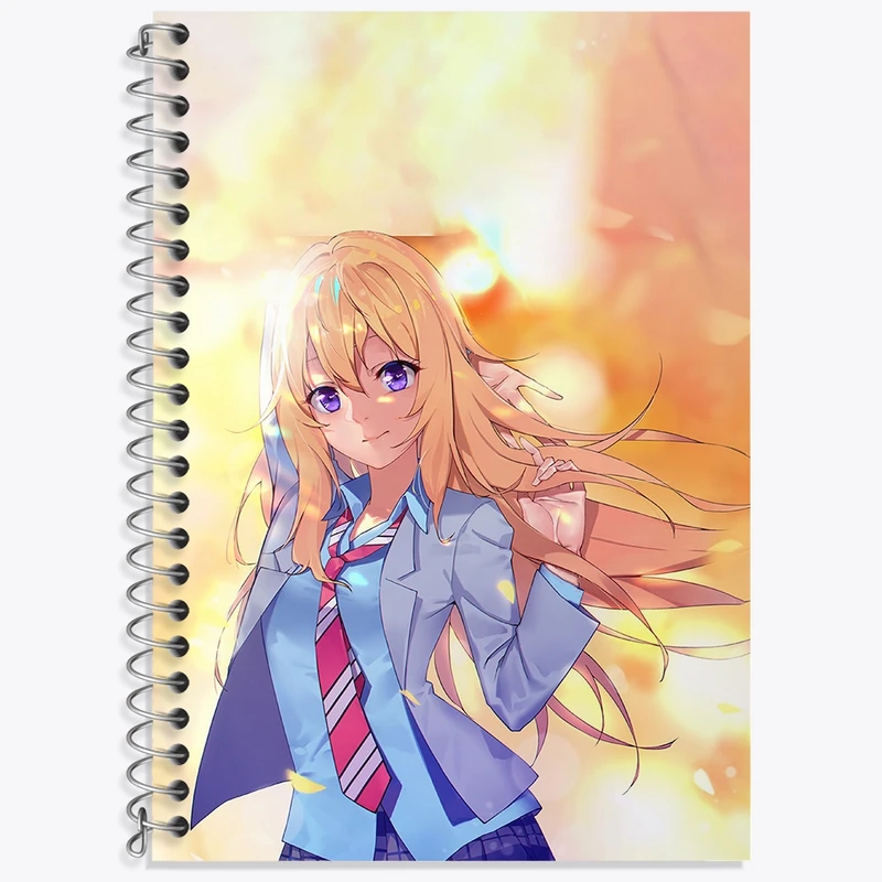 دفتر زبان 50 برگ خندالو مدل سه خط طرح کائوری انیمه دروغ تو در آوریل کد 32456