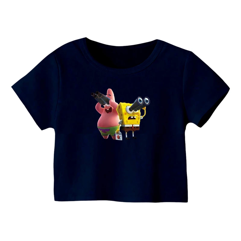 کراپ‌ تی‌شرت آستین کوتاه زنانه مدل باب اسفنجی کد ۲