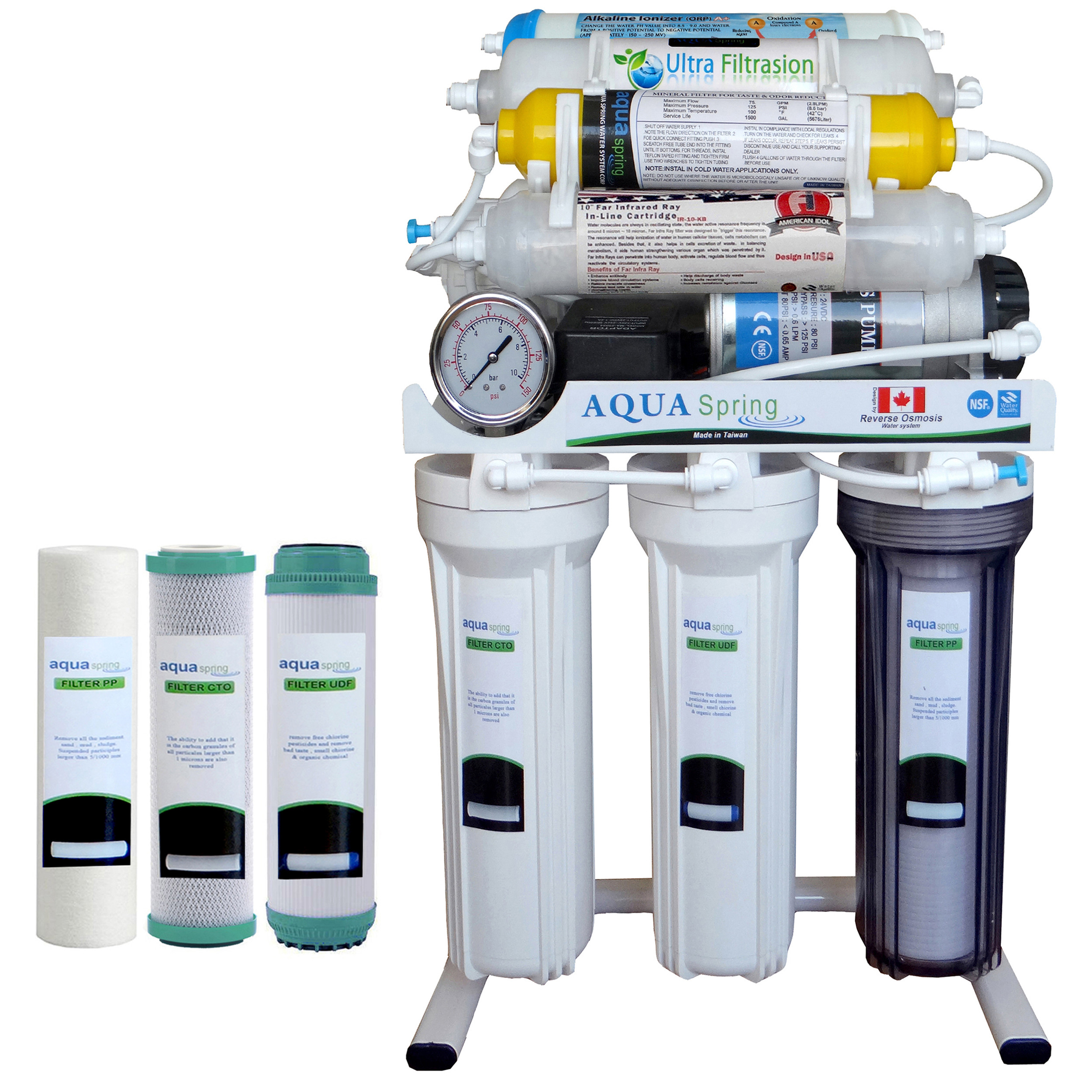 دستگاه تصفیه کننده آب آکوآ اسپرینگ مدل NF3800 به همراه فیلتر تصفیه آب مدل 01 مجموعه 3 عددی