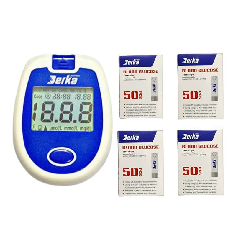 دستگاه تست قند خون درکا مدل D110071 به همراه نوار تست قند خون چهار بسته بسته 50 عددی