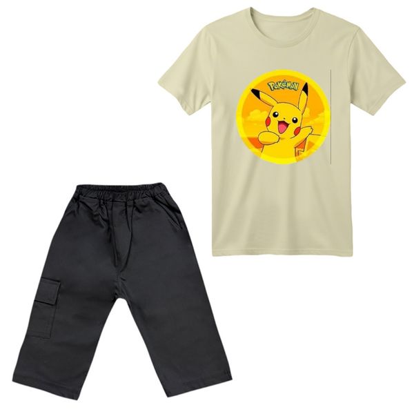 ست تی‌شرت آستین کوتاه و شلوارک پسرانه مدل پوکی مون کد 03