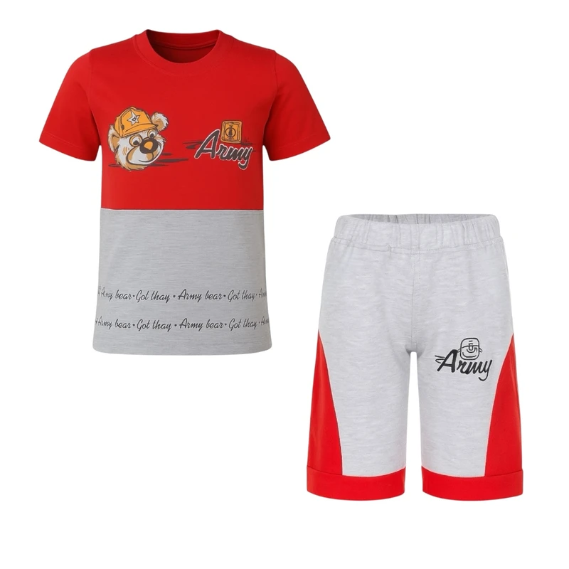 ست تی شرت آستین کوتاه و شلوارک راحتی پسرانه مدل PJ1199