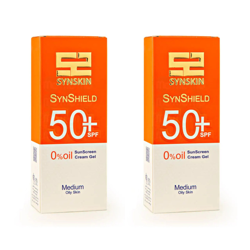 کرم ضد آفتاب رنگی صورت و گردن ساین اسکین، SPF 50، مدل Syn Shield، ‌مناسب انواع پوست و پوست‌های چرب با حجم 50 میلی‌لیتر،محافظت‌کننده در برابر اشعه‌های UVA و UVB،مجموعه 2 عددی