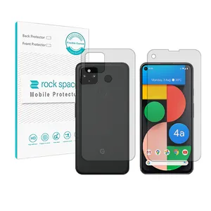 Rockspace HyGEL model transparent screen protector suitable for Google Pixel 4a 5g mobile phone along with the back of the phone