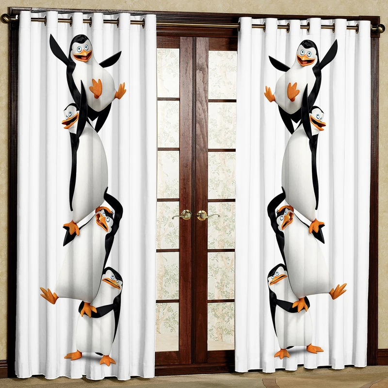 پرده مدل کارتونی پنگوئن مخمل پانچی کد 924 سایز 140x280 سانتی متر