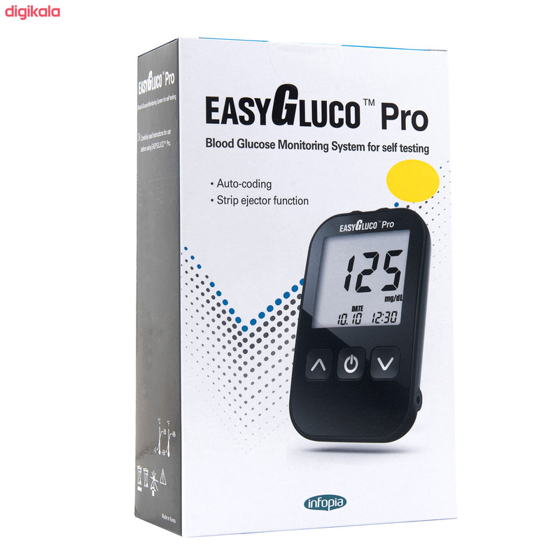 دستگاه تست قند خون اینفوپیا مدل Easy Gluco Pro به همراه کارت اشتراک پزشک سیناکر 3 ماهه و 2 بسته نوار 50 عددی