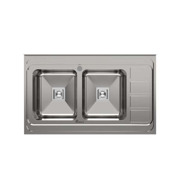 سینک ظرفشویی استیل روکار دو لگنه بیمکث مدل 939