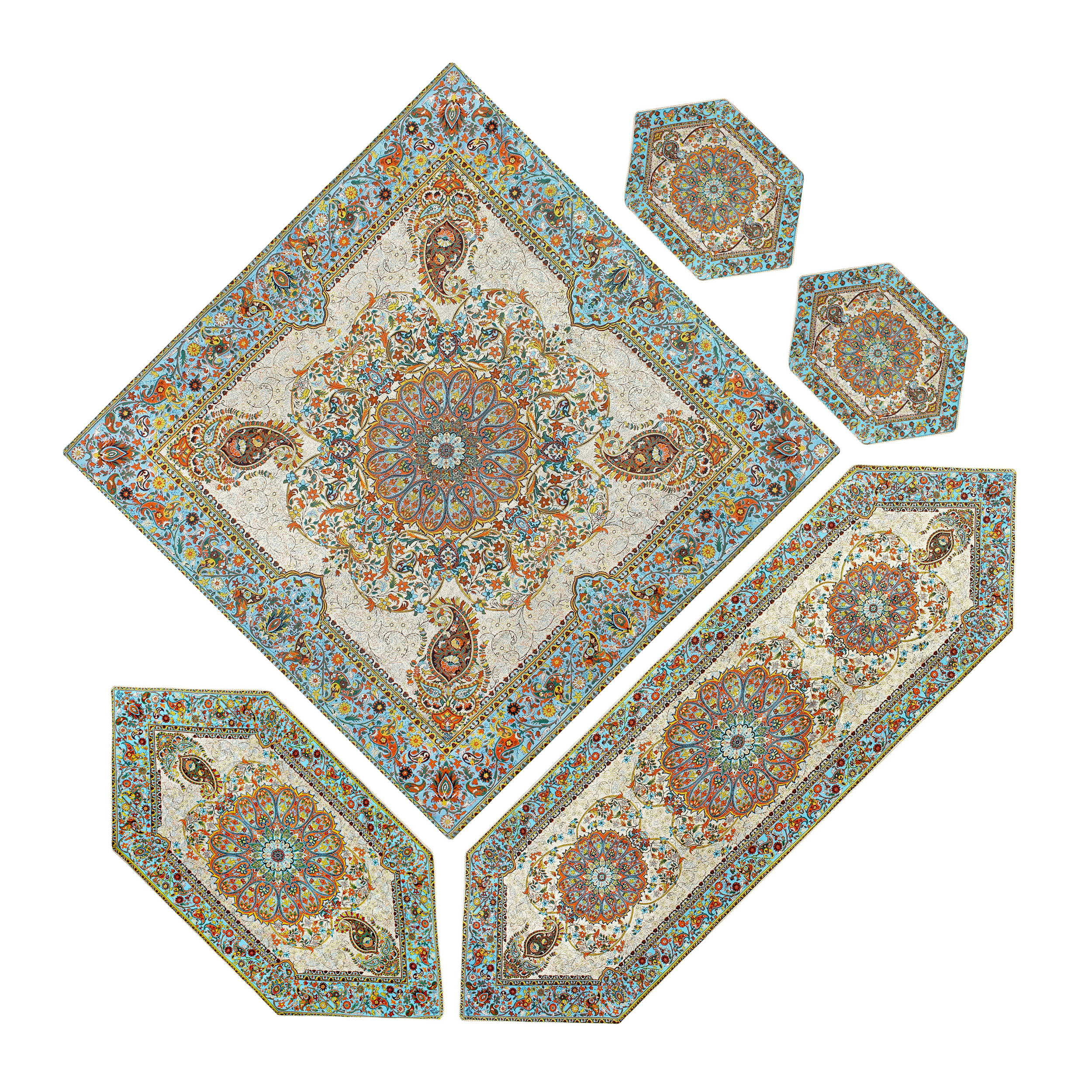 ست  ۵ تکه  رومیزی ترمه مدل افشار کد afr-1007
