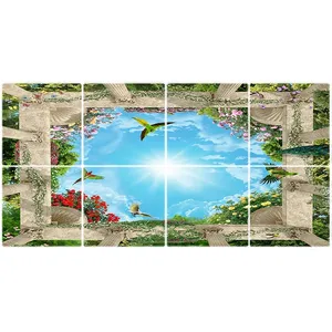تایل سقفی آسمان مجازی طرح گلها و طوطی کد ST 6023-8 سایز 60x60 سانتی متر مجموعه 8عددی