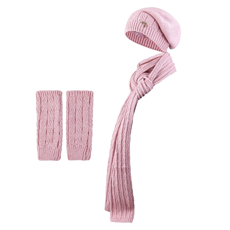 ست کلاه و شال گردن و دستکش بافتنی زنانه سام مدل فرانسوی داخل خز کد 402