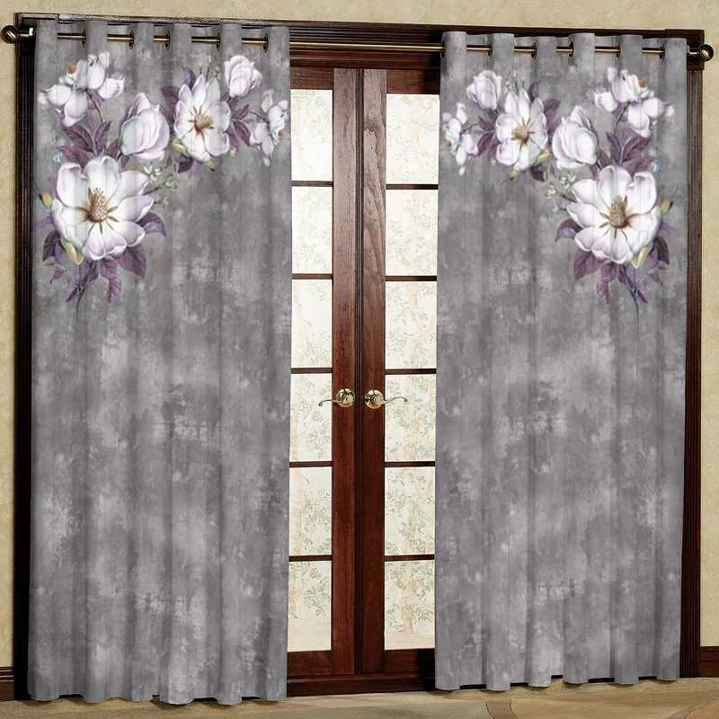 پرده طرح گل سفید یاسی مدل مخمل پانچی کد 2_2484 W سایز 140x202 سانتی متر