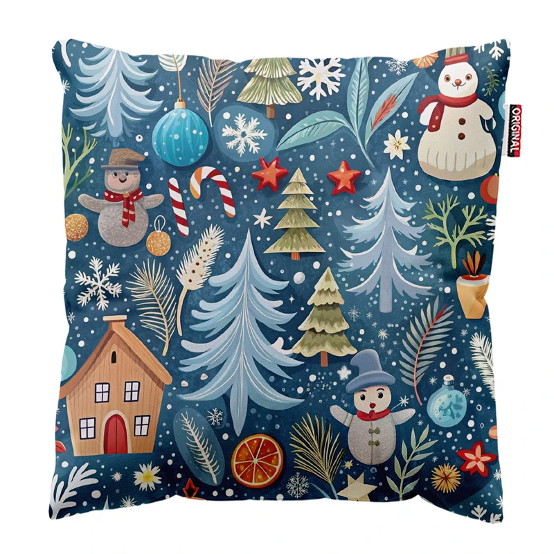 کوسن پاد آفرین مدل کریسمس بابانوئل گوزن آدم برفی کد PK402097 سایز 40*40 سانتی متر