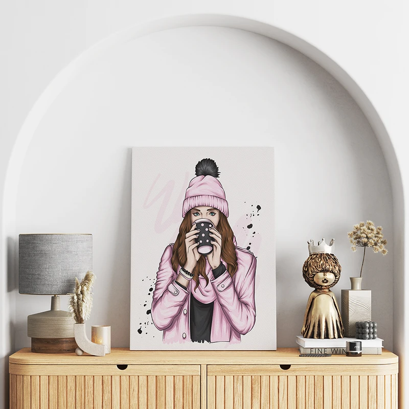 تابلو شاسی مدل دختر و لیوان قهوه T320604