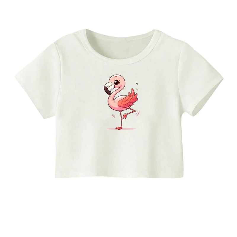 کراپ‌ تی‌شرت آستین کوتاه زنانه مدل فلامینگو کد 01