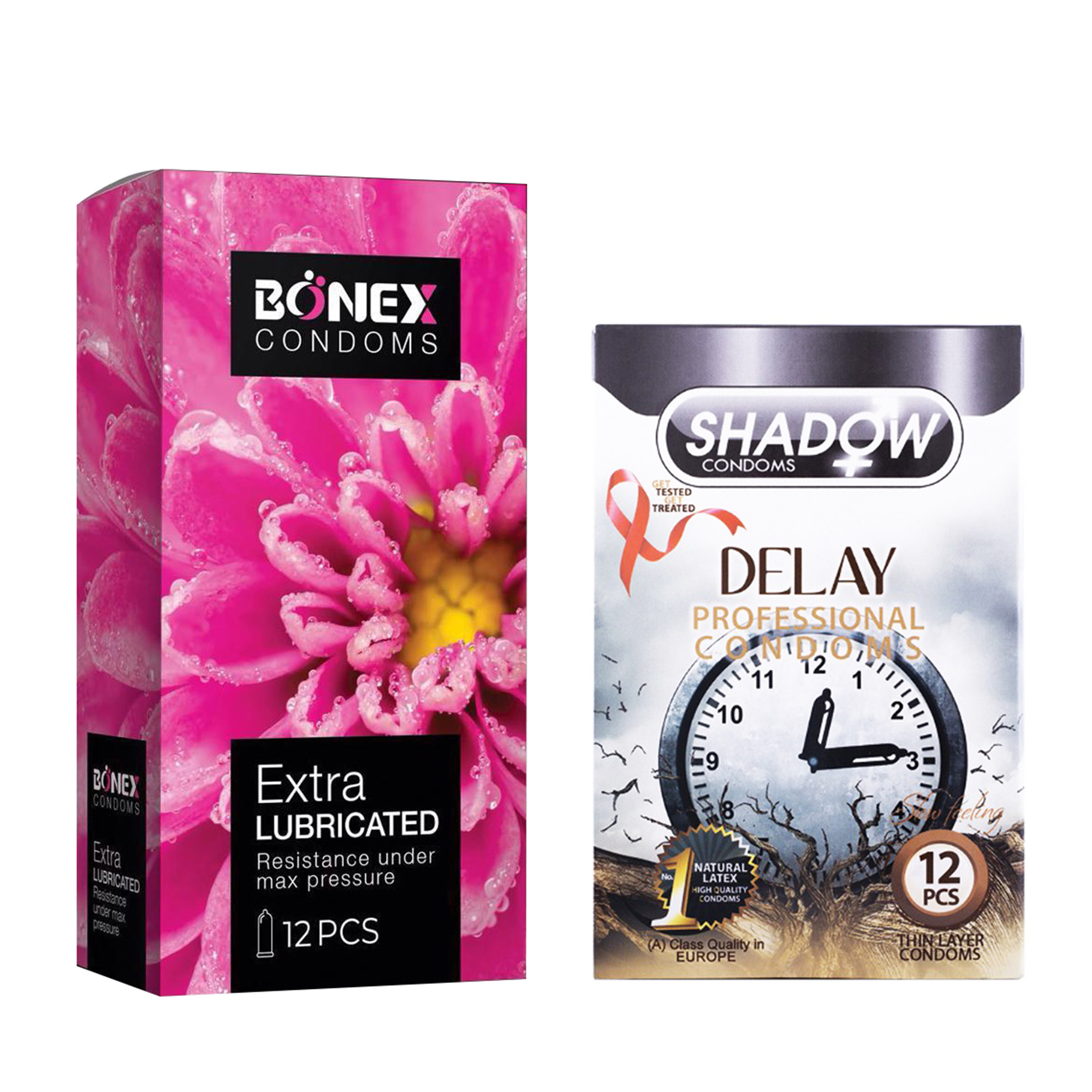 کاندوم بونکس مدل Extra Lubricated بسته 12 عددی به همراه کاندوم شادو مدل Delay بسته 12 عددی