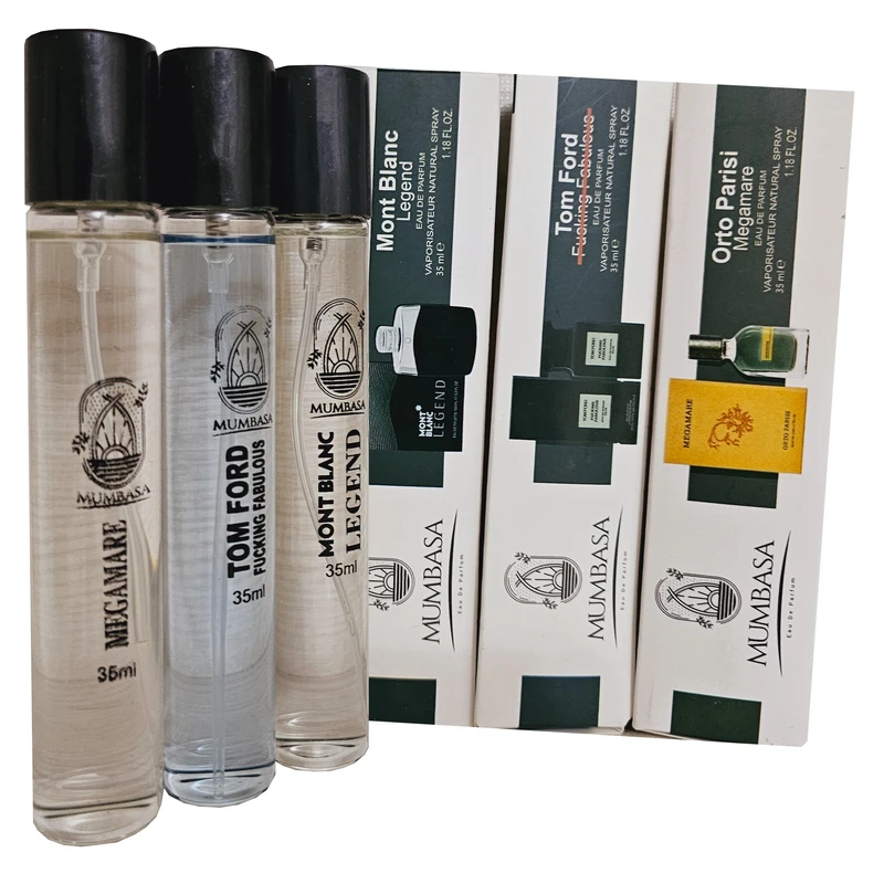 عطر جیبی مردانه مومباسا مدل مگاماره لجند فابولوس حجم 35 میلی لیتر مجموعه 3 عددی