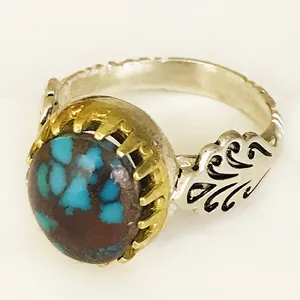 انگشتر نقره مردانه مدل ظریف شبکه ای طرح دستساز با فیروزه نیشابوری