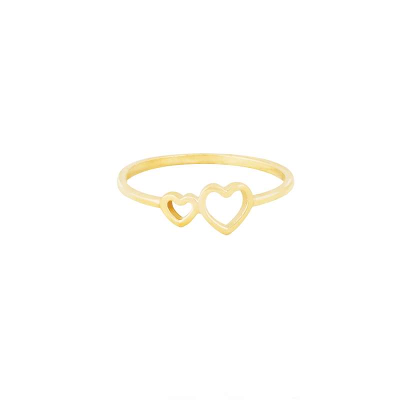 انگشتر طلا 18 عیار زنانه طلا و جواهر درریس مدل دوقلب توخالی