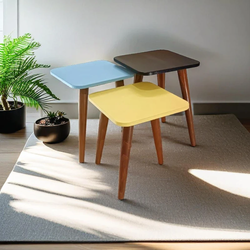 میز عسلی مربع مدل لیون 322 کد 51 مجموعه سه عددی