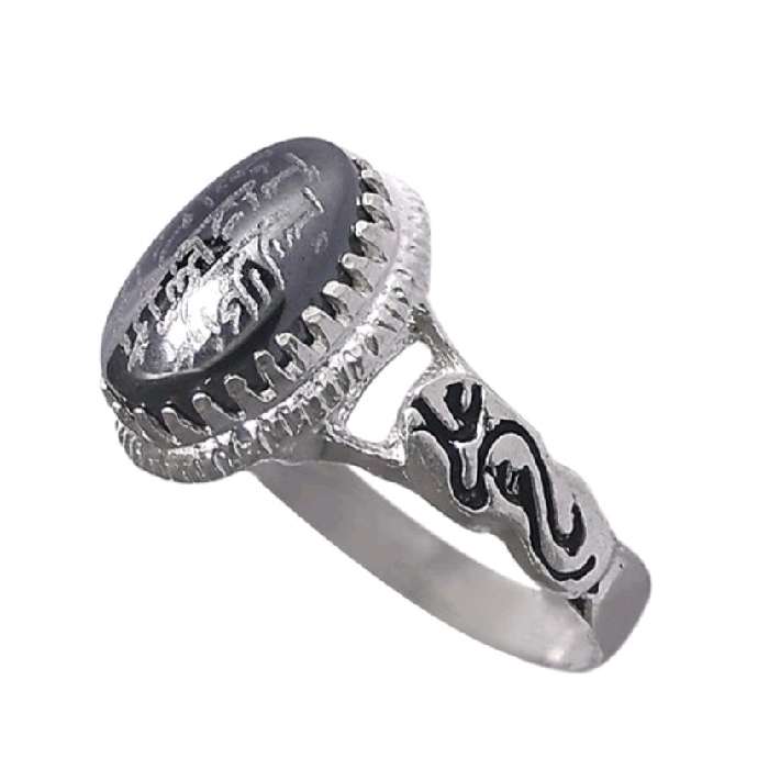 انگشتر نقره مردانه مدل سنگ حدید صینی طرح یاعلی کد 22