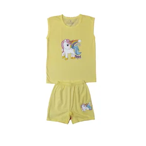 ست تاپ و شلوارک دخترانه مدل یونیکورن رنگ زرد