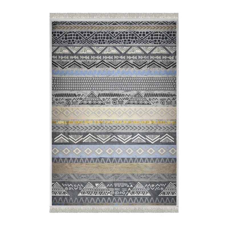 فرش ماشینی 1000 شانه هانوکس زمینه طوسی حاشیه چند رنگ مدل مراکشی کد MHX.013.1