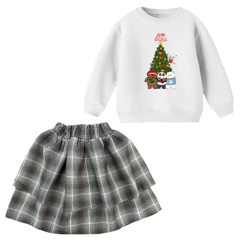ست سویشرت و دامن دخترانه مدل خرس کریسمس کد 2
