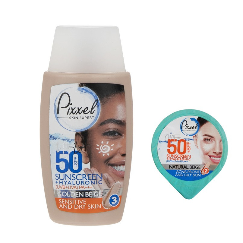 کرم ضد آفتاب رنگی پیکسل SPF 50 مدل 03 ‌مناسب پوست‌ های خشک حجم 50 میلی‌لیتر به همراه کرم ضد آفتاب رنگی پیکسل مدل SPF 50 حجم 7 میلی لیتر