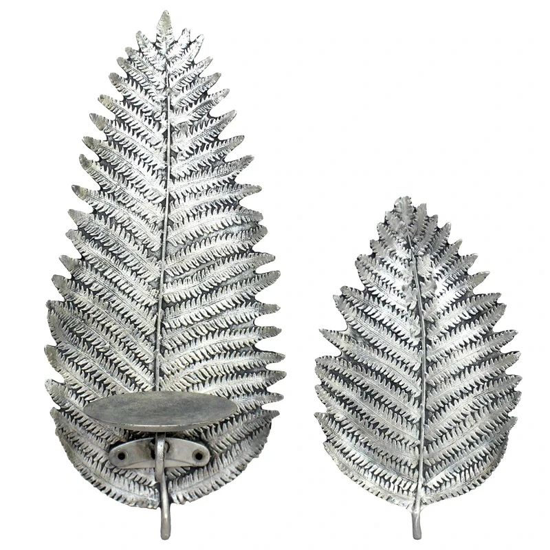 شمعدان مدل میواری طرح برگ سرخس مناسب برای شمع استوانه ای به همراه دیوارکوب 