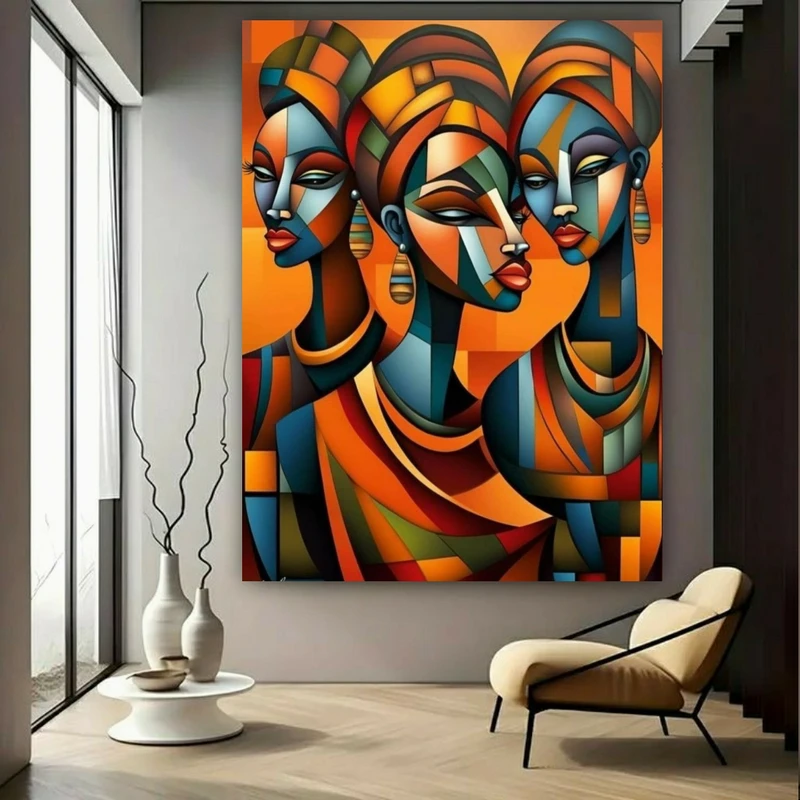 تابلو بوم طرح نقاشی انتزاعی چهره کد N125