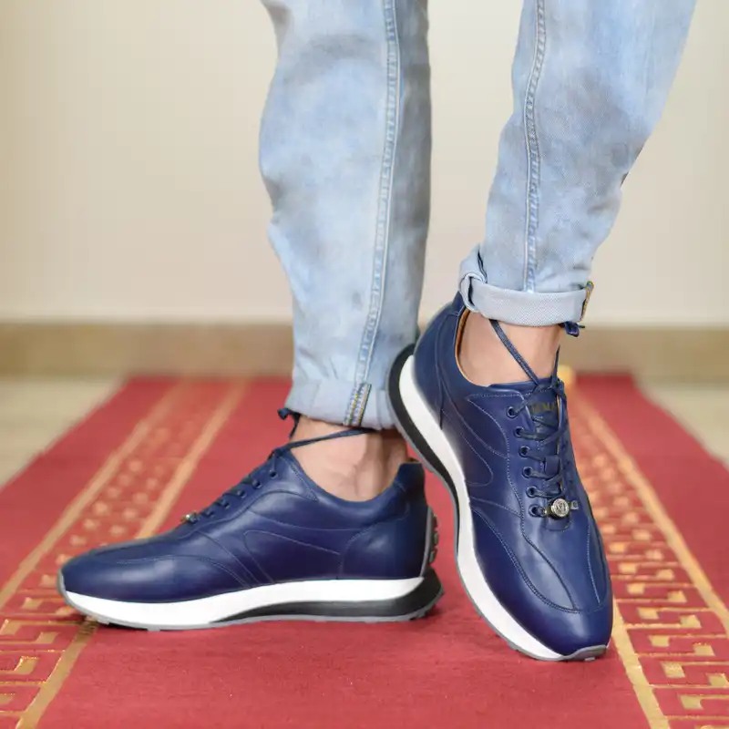 کفش روزمره مردانه کرمانی مدل چرم دستدوز طبیعی کد 506 رنگ سرمه ای