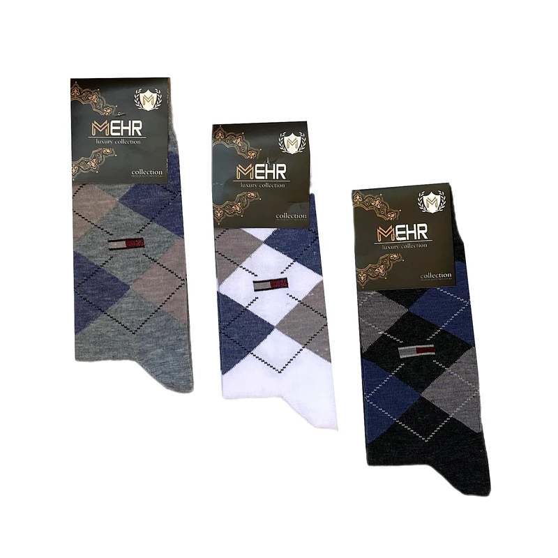 جوراب ساق بلند مردانه مهر مدل هندسی بسته 3 عددی