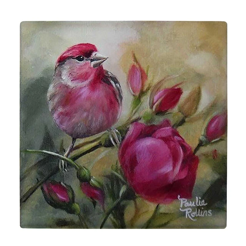 زیر لیوانی  طرح نقاشی پرنده روی شاخه گل کد    6227649_5802