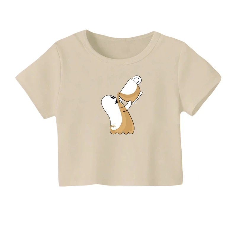 کراپ‌ تی‌شرت آستین کوتاه زنانه مدل روح قهوه خور