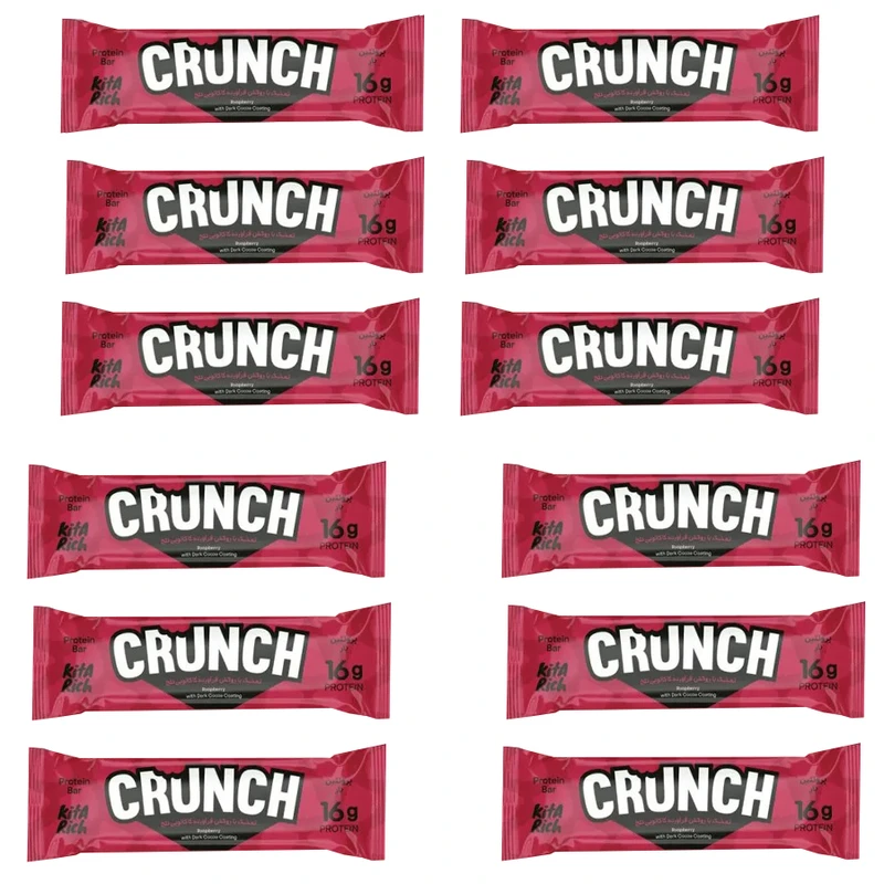 پروتئین بار کرانچ تمشک با روکش کاکائویی تلخ کیتاریچ - 45 گرم بسته 12 عددی