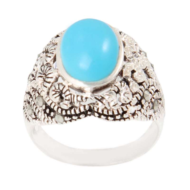 انگشتر نقره زنانه بازرگانی میلادی مدل فیروزه نیشابور مارکازیت کد AW_498