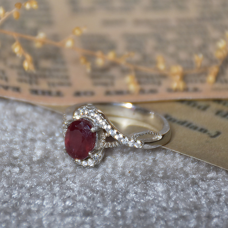 انگشتر نقره زنانه نقره جات لطفی مدل یاقوت کد ANZR01E04